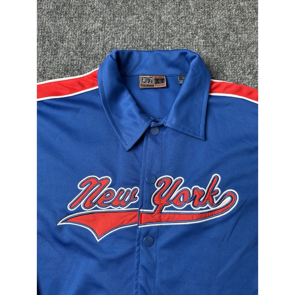 Young SCX Athletics Blue New York Button Jacket Red Stripe,‎ Size L 14-16 Years - Picture 3 of 10